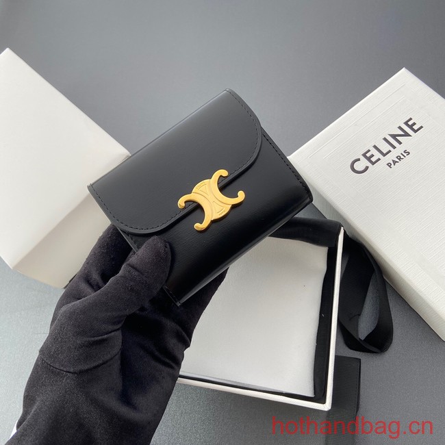 Celine SMALL WALLET TRIOMPHE IN SHINY CALFSKIN 10D783 BLACK