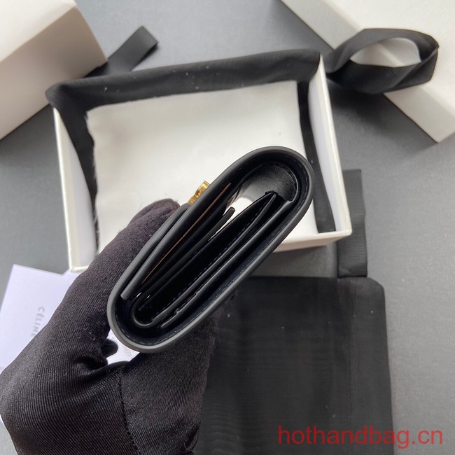 Celine SMALL WALLET TRIOMPHE IN SHINY CALFSKIN 10D783 BLACK