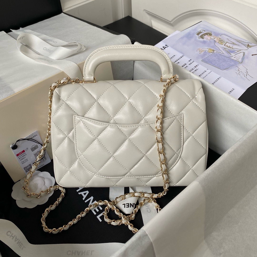 Chanel small flap bag with top handle AS4544 white