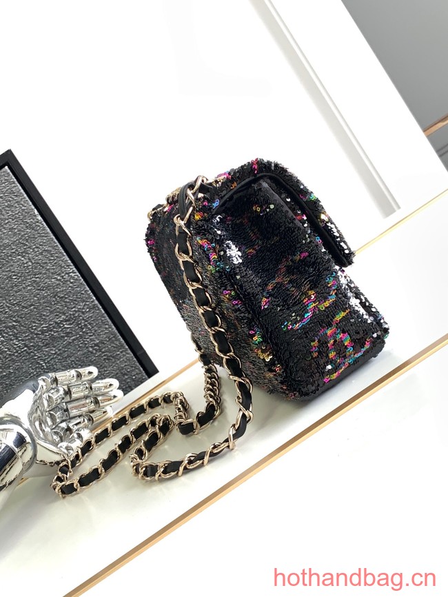 Chanel CLASSIC HANDBAG A01116 black&Rainbow