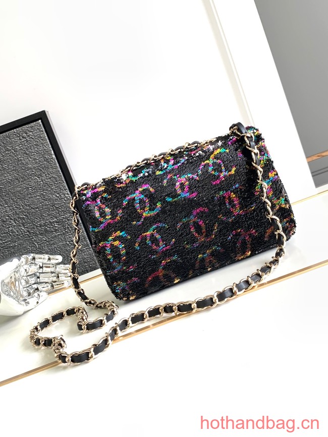 Chanel CLASSIC HANDBAG A01116 black&Rainbow