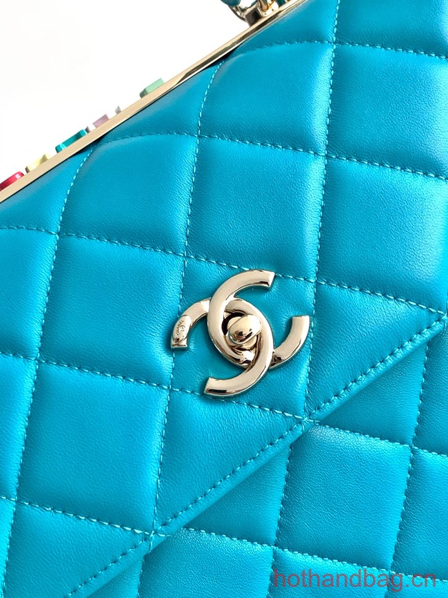 Chanel FLAP BAG WITH TOP HANDLE AS92236 sky blue