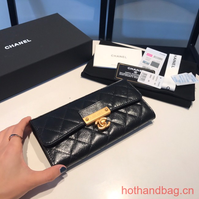 Chanel LONG FLAP WALLET Aged Calfskin & Gold-Tone Metal 81815 black