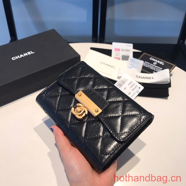 Chanel LONG FLAP WALLET Aged Calfskin & Gold-Tone Metal 81816 black