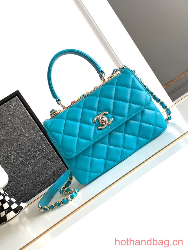 Chanel small FLAP BAG WITH TOP HANDLE AS92235 sky blue