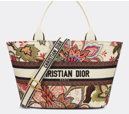 Dior HAT BASKET BAG Natural Multicolor Albero della Vita Embroider M1328CES