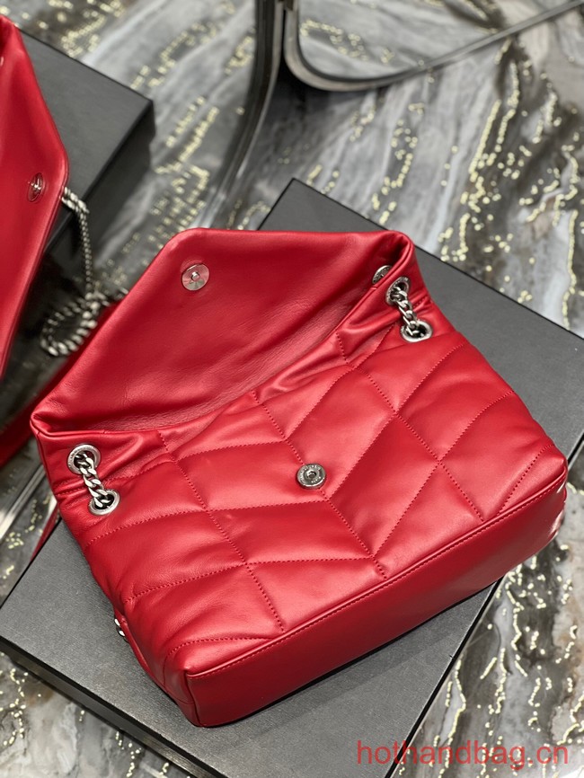 SAINT LAUREN PUFFER SMALL CHAIN BAG Y777476 red&Silver