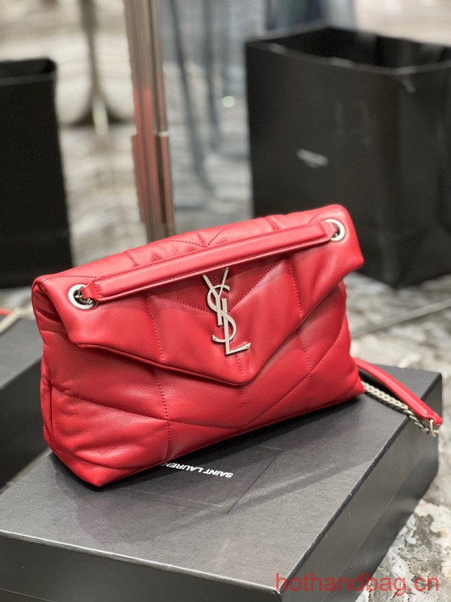 SAINT LAUREN PUFFER SMALL CHAIN BAG Y777476 red&Silver