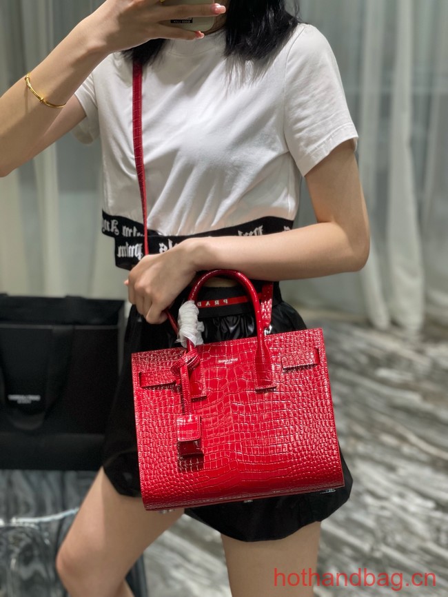 SAINT LAURENT Crocodile-Embossed Leather Organ Bag 421863 red