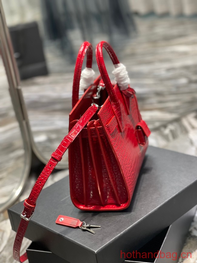 SAINT LAURENT Crocodile-Embossed Leather Organ Bag 421863 red