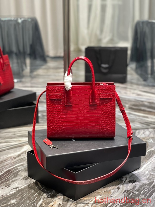 SAINT LAURENT Crocodile-Embossed Leather Organ Bag 421863 red