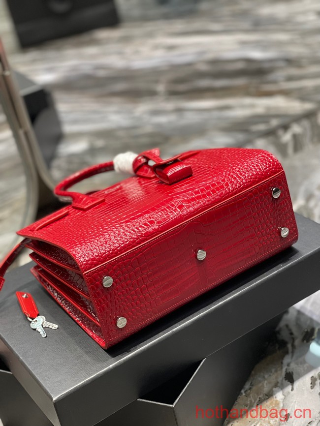 SAINT LAURENT Crocodile-Embossed Leather Organ Bag 421863 red