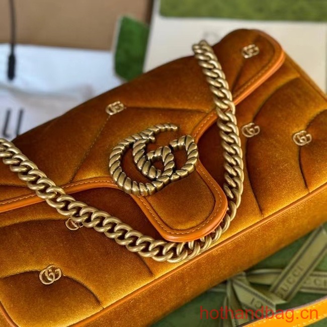 Gucci GG MARMONT MINI SHOULDER BAG 446744 Dark yellow quilted chevron velvet