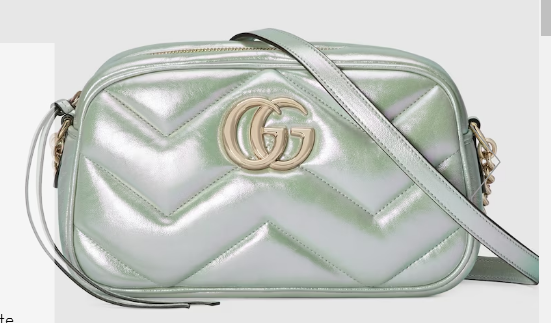 Gucci GG MARMONT SMALL SHOULDER BAG 447632 green iridescent quilted chevron leather