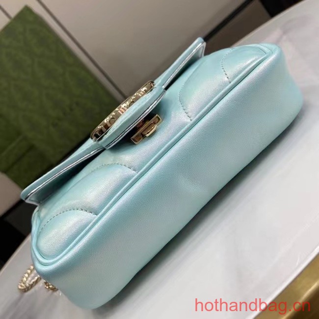 Gucci GG MARMONT SUPER MINI BAG 476433 Light blue iridescent quilted chevron leather