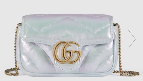 Gucci GG MARMONT SUPER MINI BAG 476433 Light blue iridescent quilted chevron leather