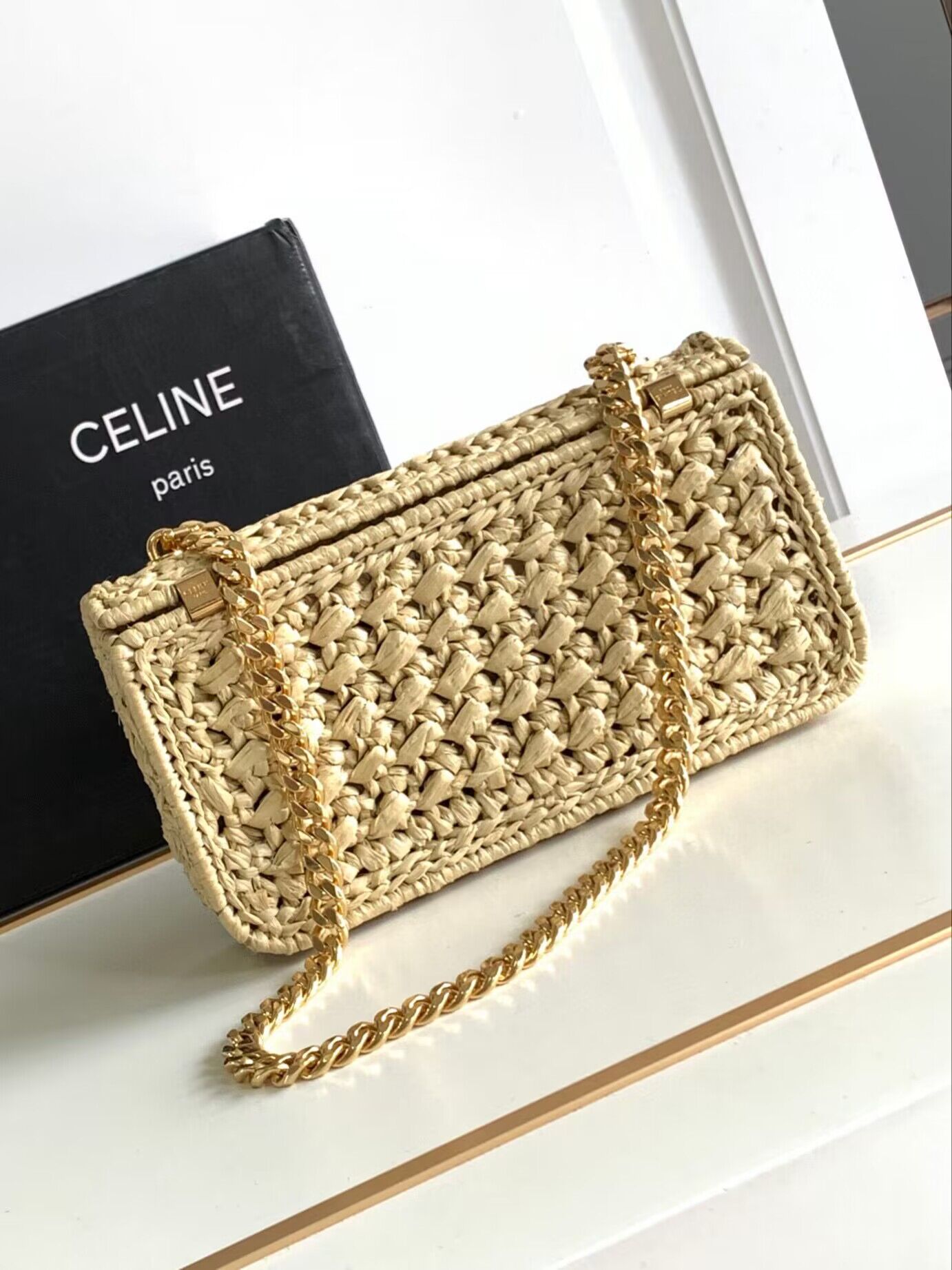 CELINE Chain Claude IN Raffia Plein Soleil Bag 197993