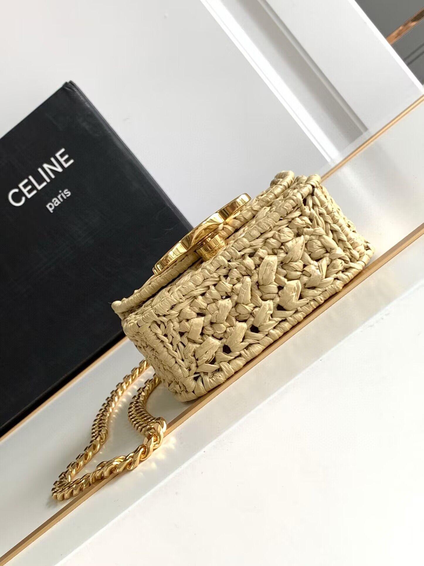 CELINE Mini Chain Claude IN Raffia Plein Soleil Bag 10513