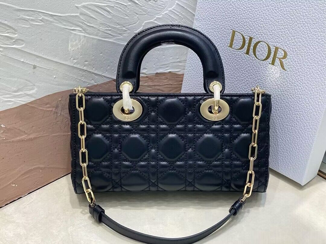 Dior Medium LADY D-JOY BAG Original Calfskin Leather 0540 Black