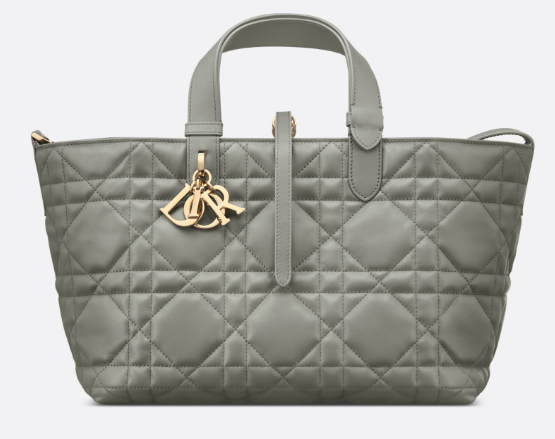 Medium Dior Toujours Bag Stone Gray Macrocannage Calfskin M2821O