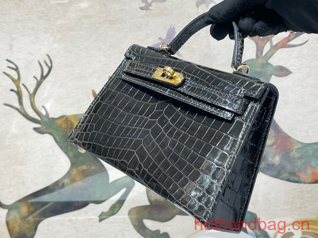 Hermes Kelly Shoulder Bags Original Crocodile Leather KL2766 black