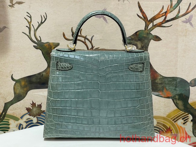 Hermes original Kelly Crocodile Leather 5525 gray&blue