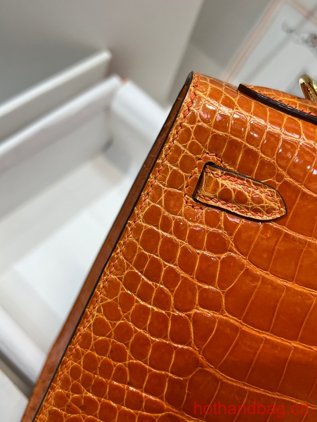 Hermes original Kelly Crocodile Leather 5525 orange