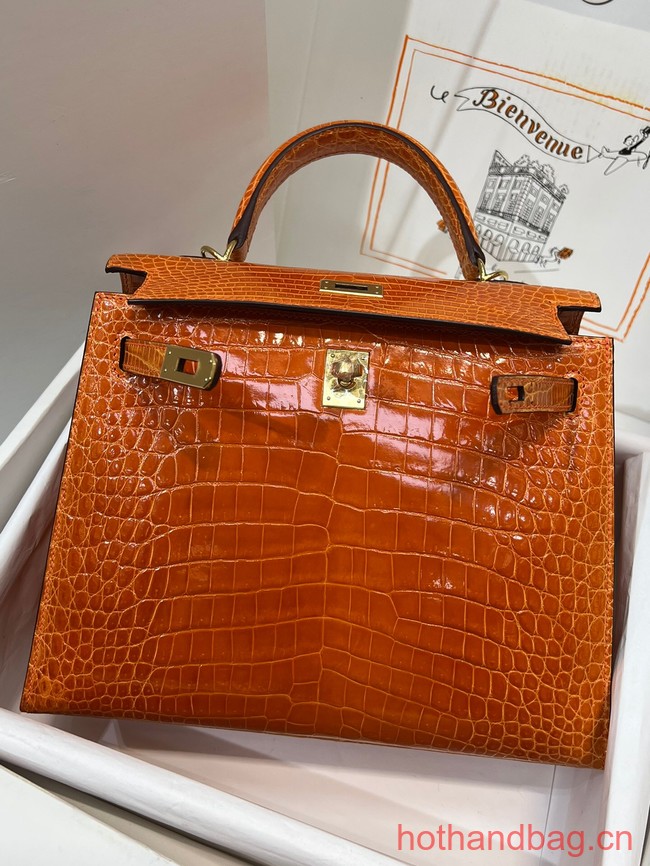 Hermes original Kelly Crocodile Leather 5525 orange