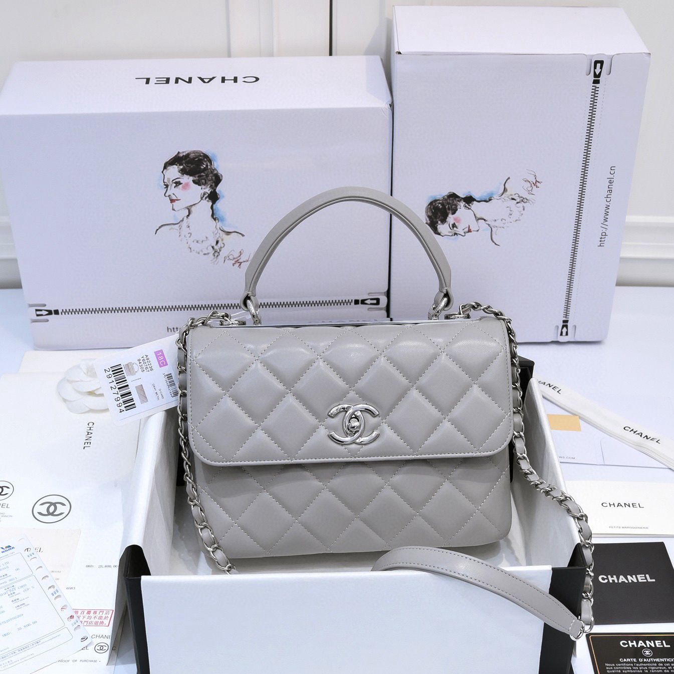 Chanel FLAP BAG WITH TOP HANDLE AS92236 gray