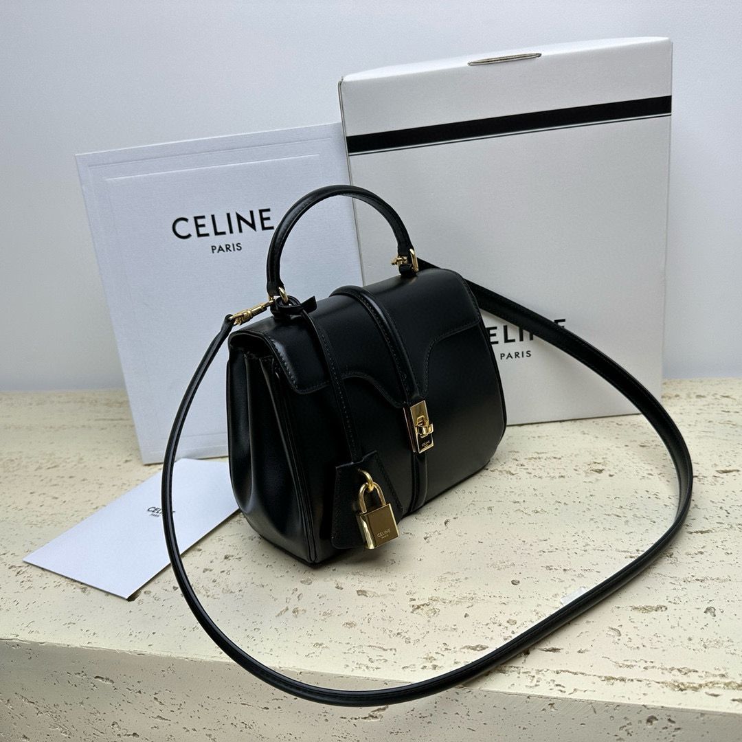 CELINE Small 16 Bag In Satinated Calfskin 197983 Black 