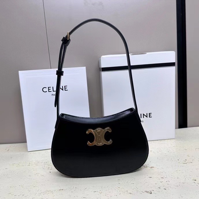 Celine MEDIUM TILLY BAG IN SHINY CALFSKIN 115703 black