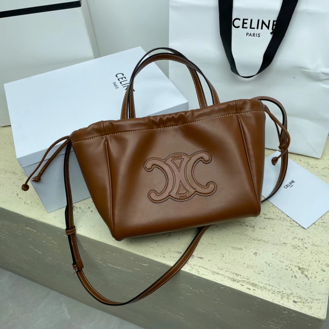 Celine SMALL CABAS DRAWSTRING CUIR TRIOMPHE IN GRAINED CALFSKIN 111013 brown