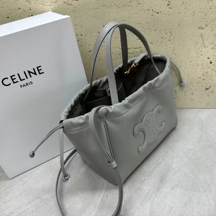 Celine SMALL CABAS DRAWSTRING CUIR TRIOMPHE IN GRAINED CALFSKIN 111013 gray