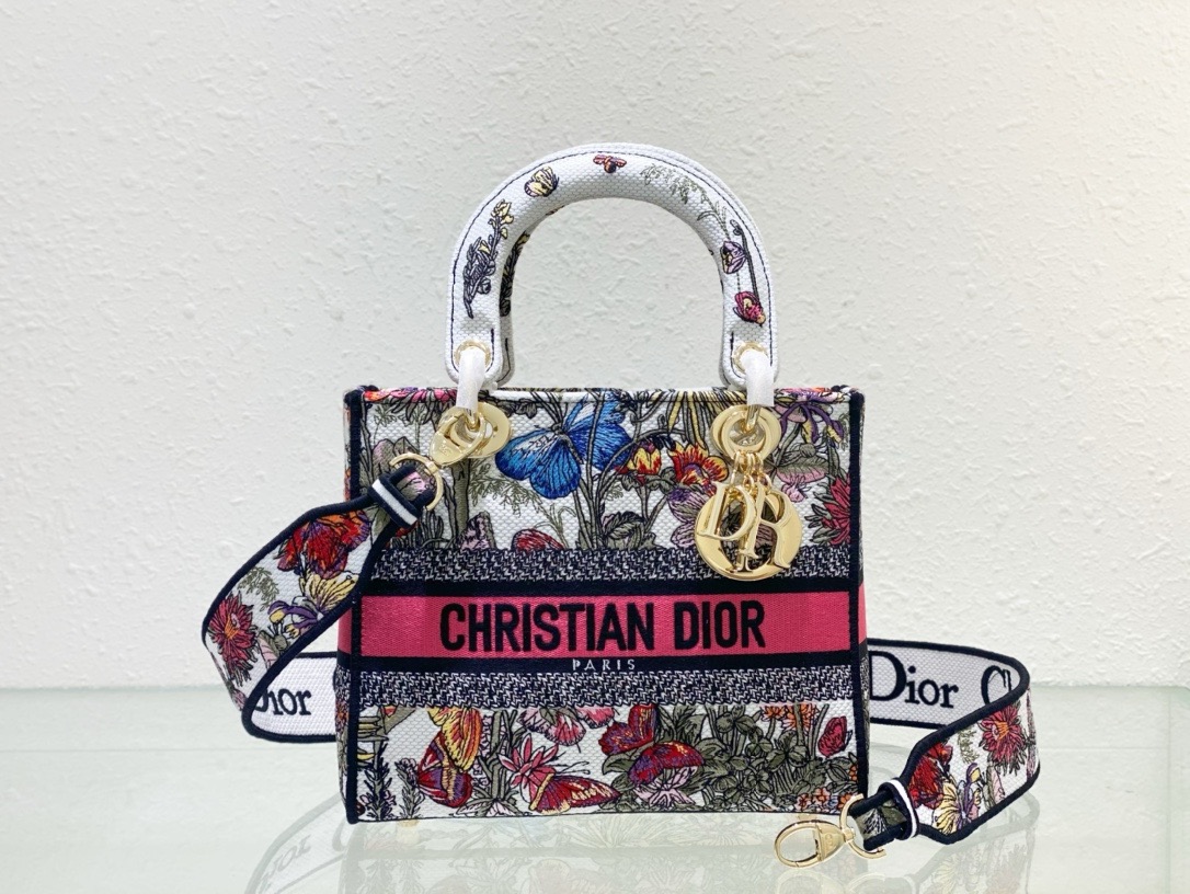 Dior Medium Lady D-Lite Bag White Multicolor Mexico Millefiori Embroidery M0565OEBJ