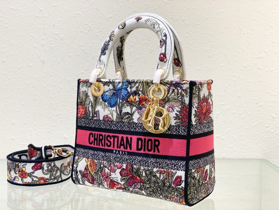 Dior Medium Lady D-Lite Bag White Multicolor Mexico Millefiori Embroidery M0565OEBJ