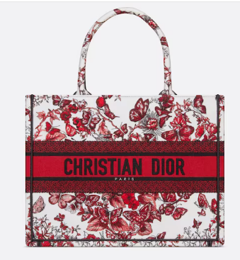 Medium Dior Book Tote White and Red Le Coeur des Papillons Embroidery M1296ZESJ