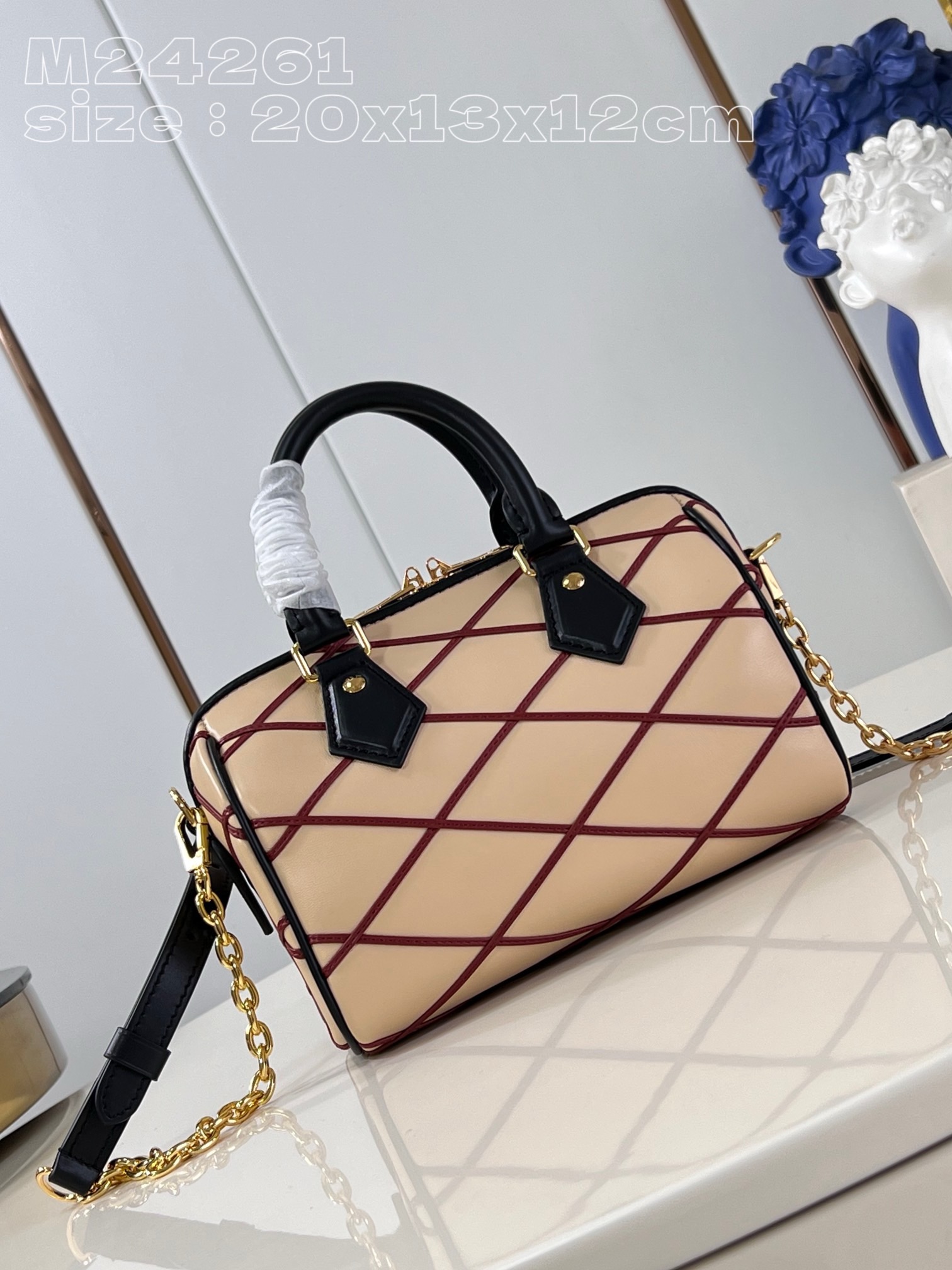 Louis Vuitton Speedy Bandouliere 20 M24261 Beige&red