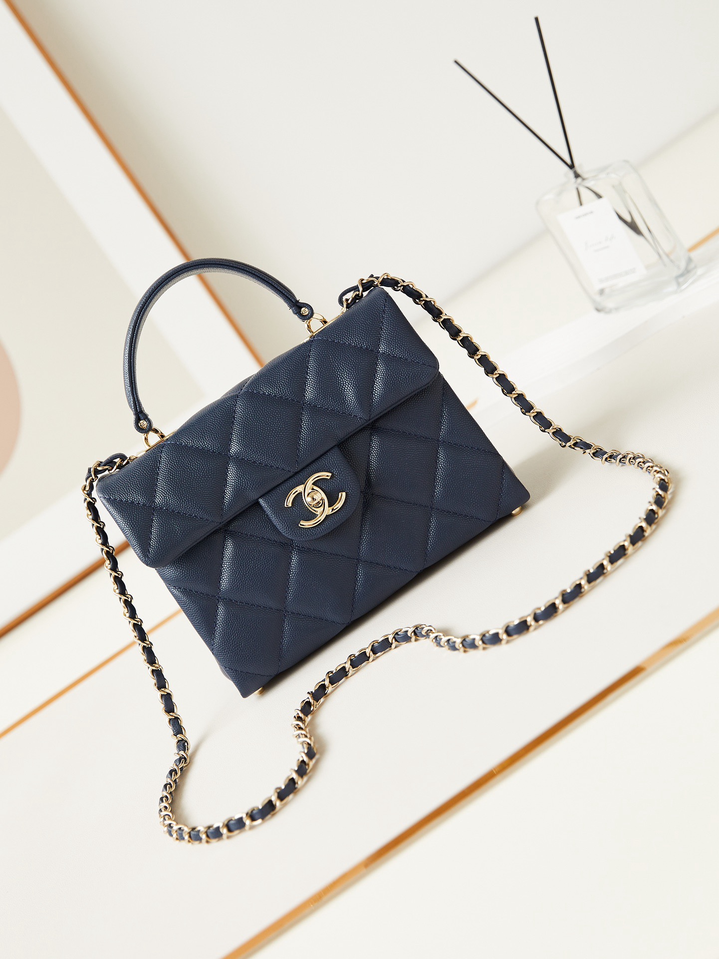 Chanel FLAP BAG WITH TOP HANDLE AS4711 DARK BLUE