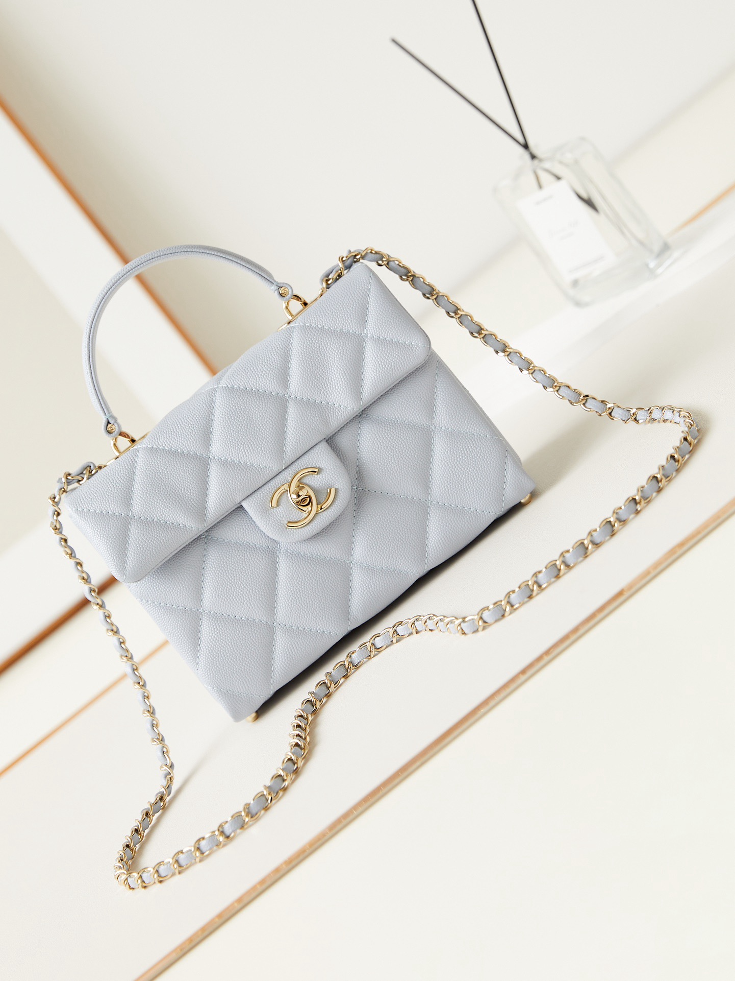 Chanel FLAP BAG WITH TOP HANDLE AS4711 LIGHT BLUE