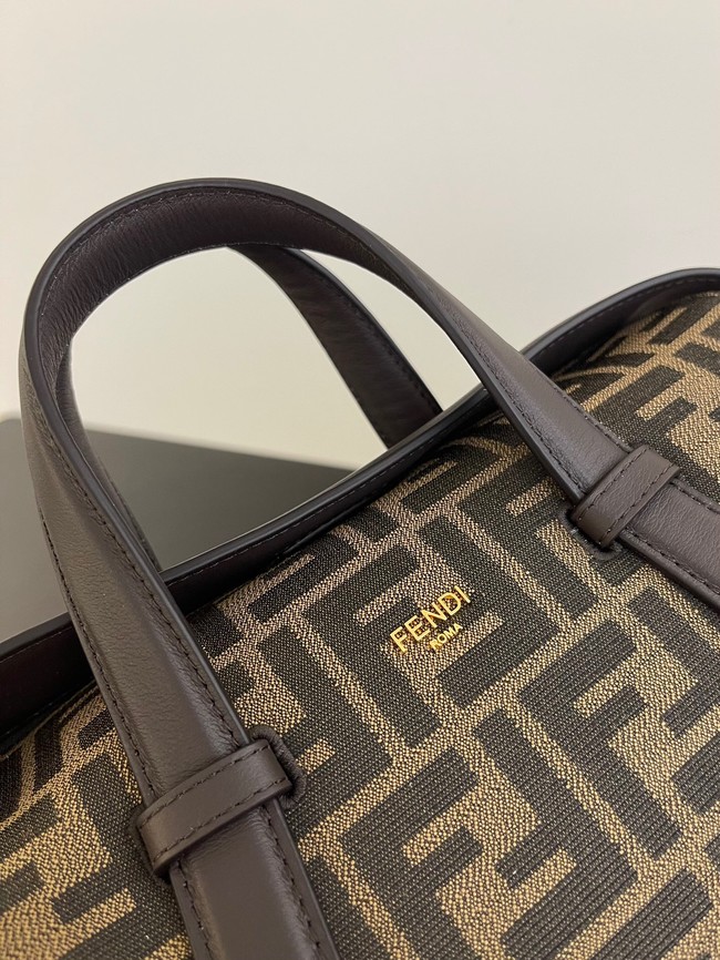 Fendi Cmon Medium Brown FF jacquard fabric and leather bag 3669