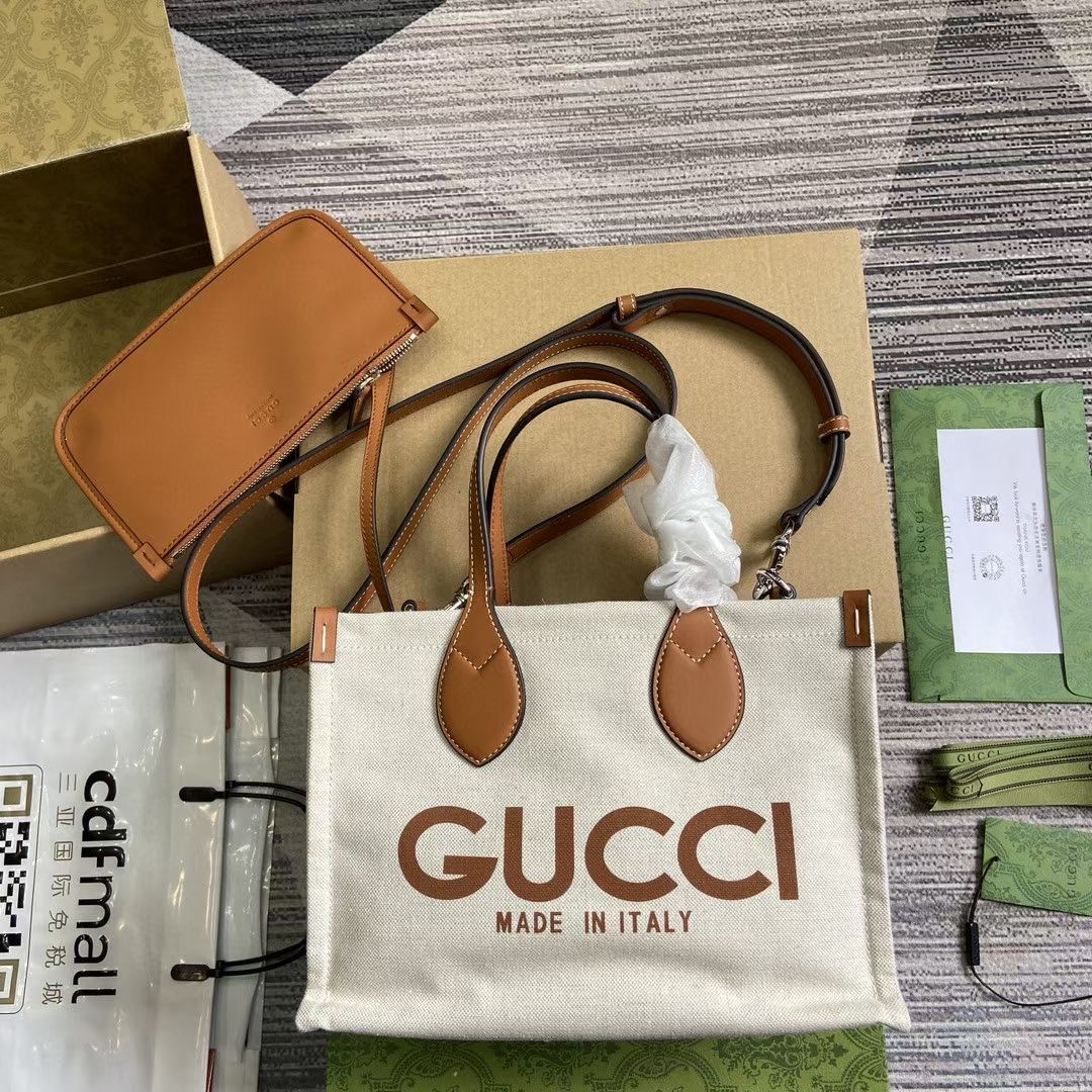 GUCCI MINI TOTE BAG WITH GUCCI PRINT 772144 Beige