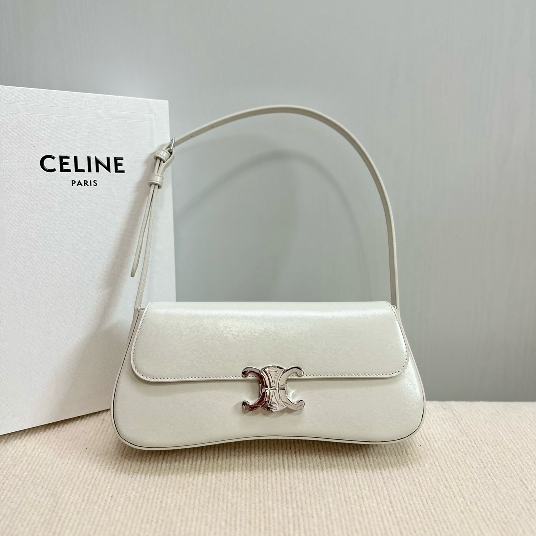 CELINE MEDIUM CELINE LOLA BAG IN SHINY CALFSKIN BLANC DE BLANC 115532 white