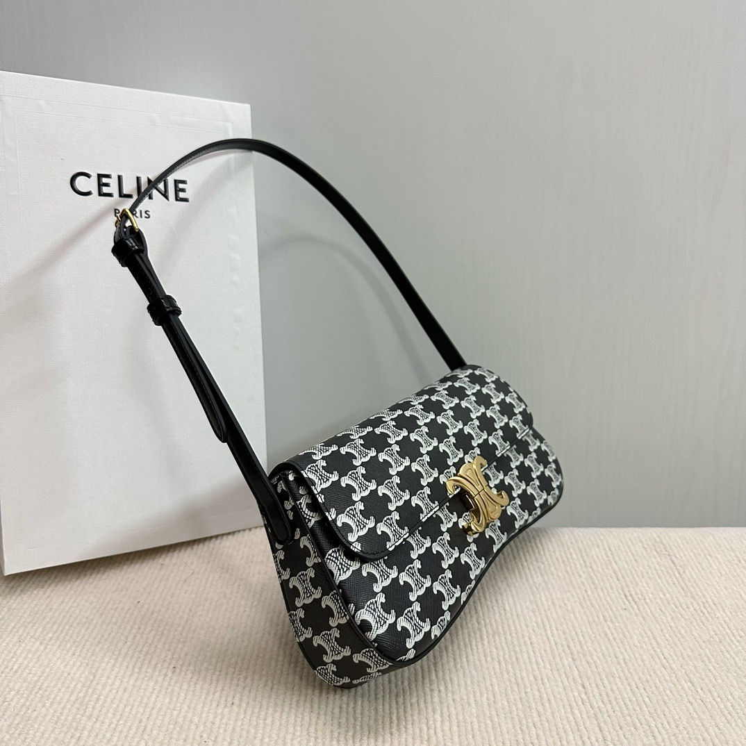 CELINE MEDIUM CELINE LOLA BAG IN TRIOMPHE CANVAS TWO-TONE 115532 BLACK