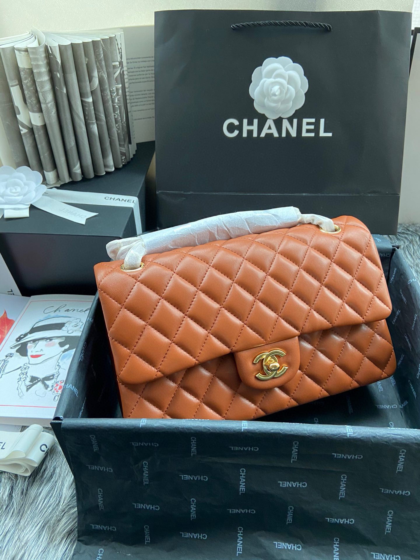 Chanel 2.55 Series Flap Bag Original Sheepskin Leather Y01295 A01112 Brown Gold-Tone hardware