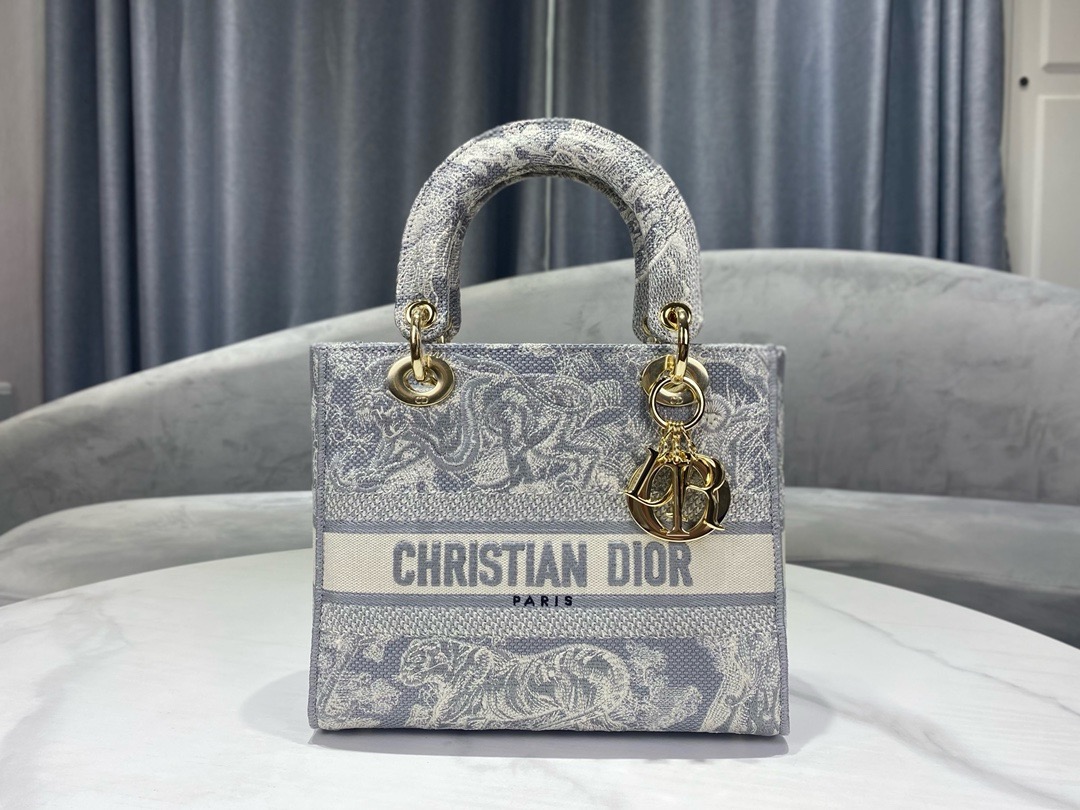 DIOR Medium Lady D-Lite Bag Toile de Jouy Embroidery M0565OTD light gray