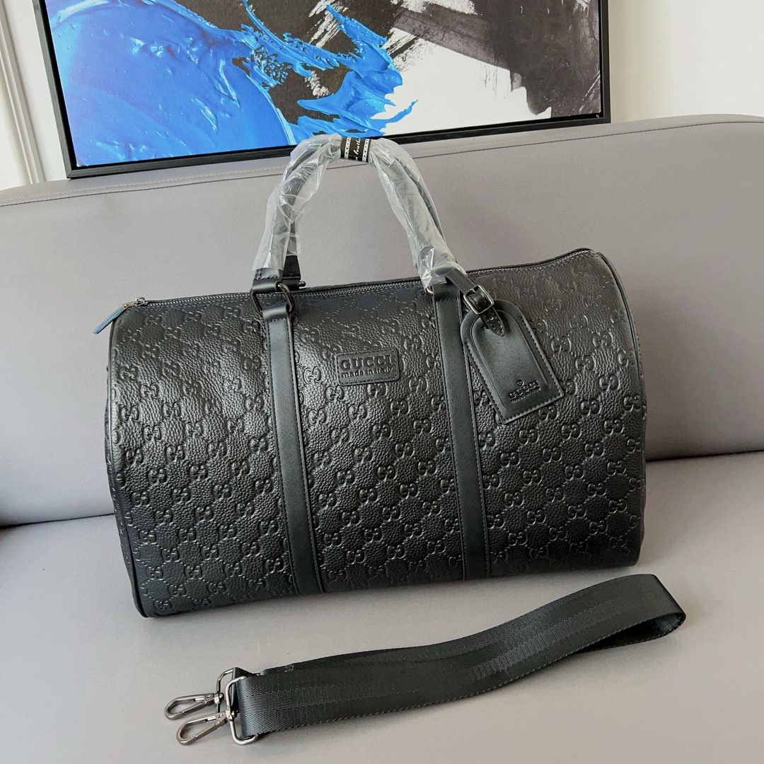 Gucci Original Leather Keepall Strap Travel Bag 206501 Black