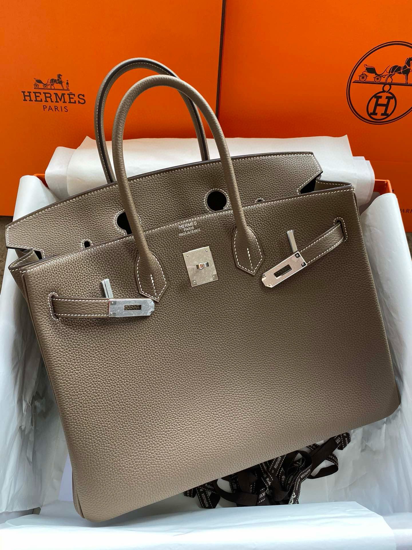 Hermes Birkin Tote Bag Original Togo Leather BK35 Elephant Gray