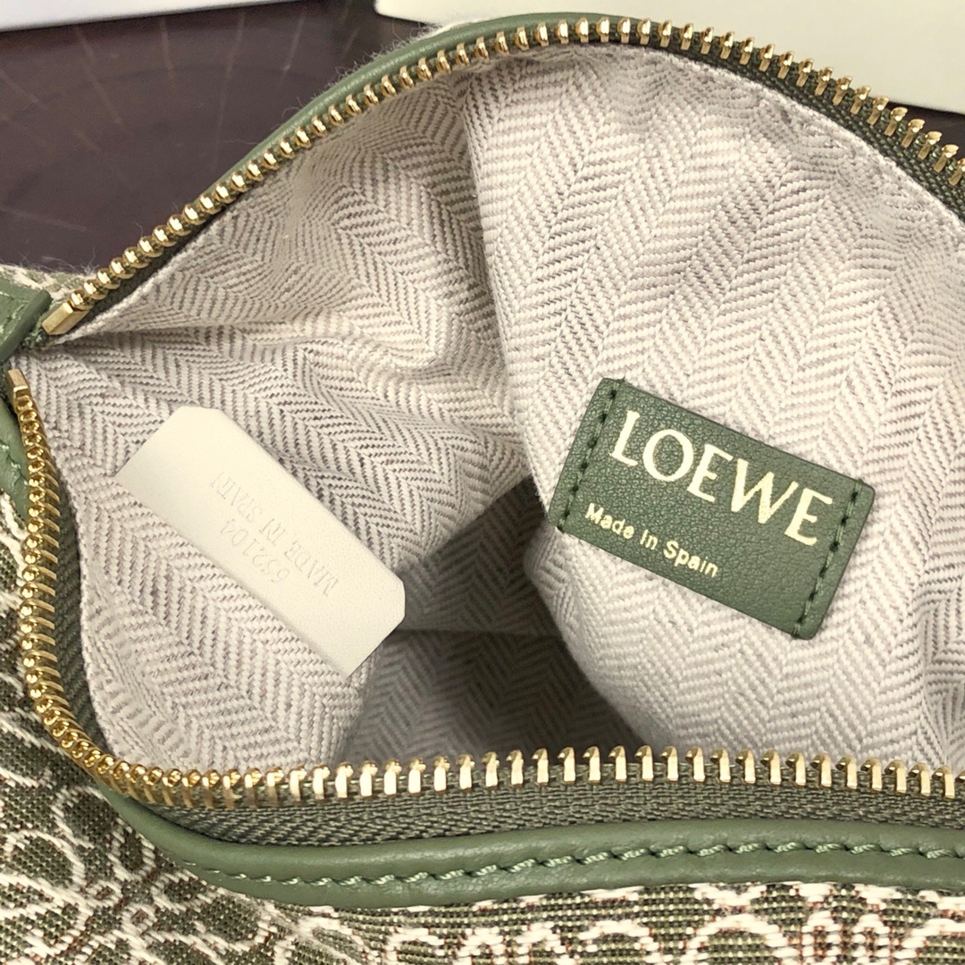 Loewe small Miniature Anagram Jacquard and cow leather bag 651421 green