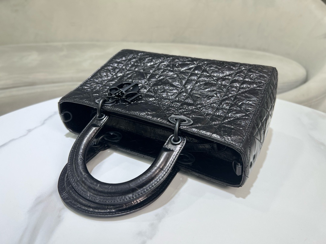 Medium Lady D-Sire My ABCDior Bag Black Macrocannage Crinkled Calfskin M1151S