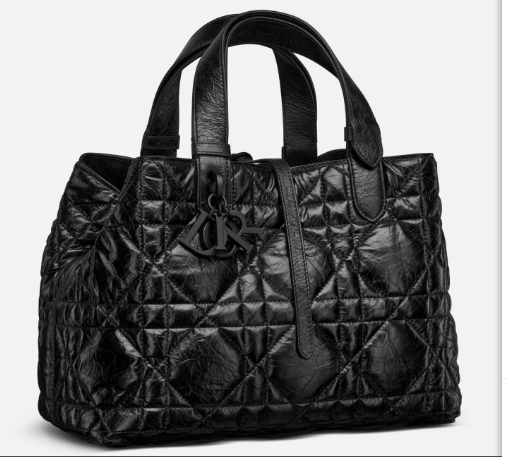 Medium Dior Toujours Bag Black Macrocannage Crinkled Calfskin M2821SNI